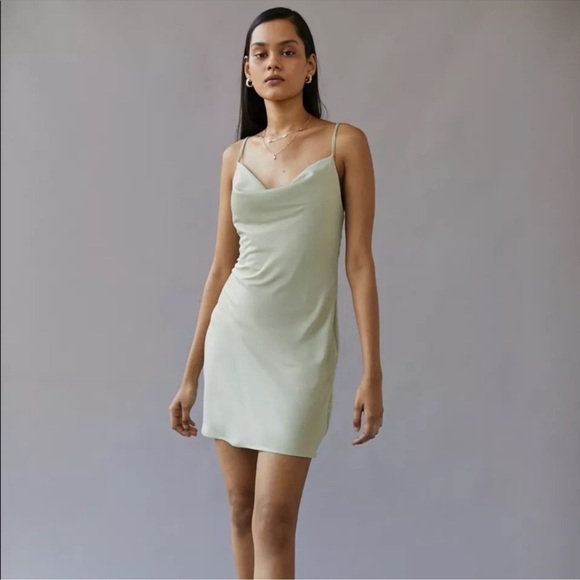 Urban Outfitters Cowl Neck Mini Sage Green Dress - Picture 2 of 10